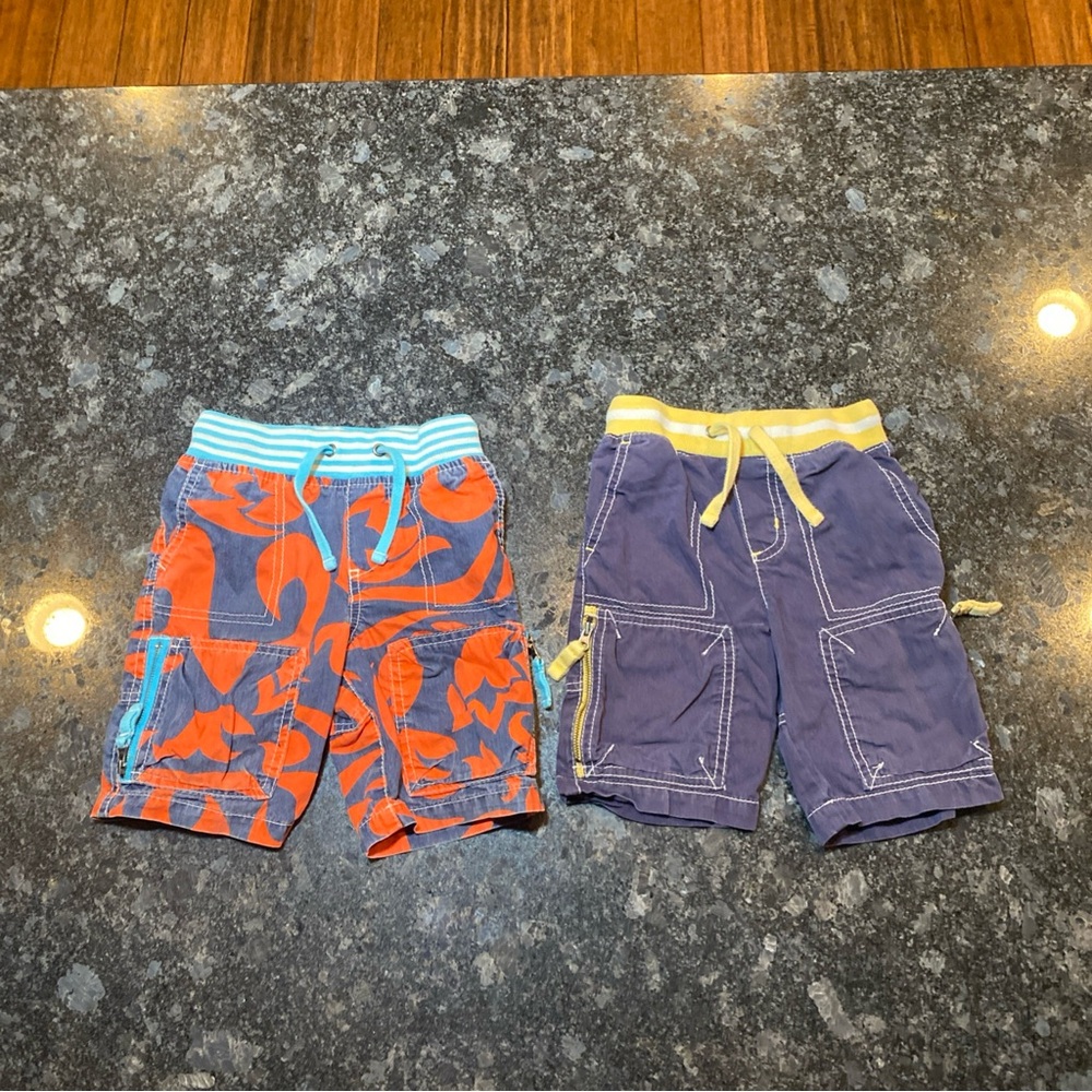 Mini Boden Boys Shorts Blue Orange Size 2Y Lot Of 2